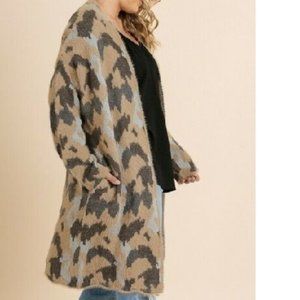 UMGEE Plus Size Open Cardigan Sweater Army Camo Olive Mix Print 1XL 2XL